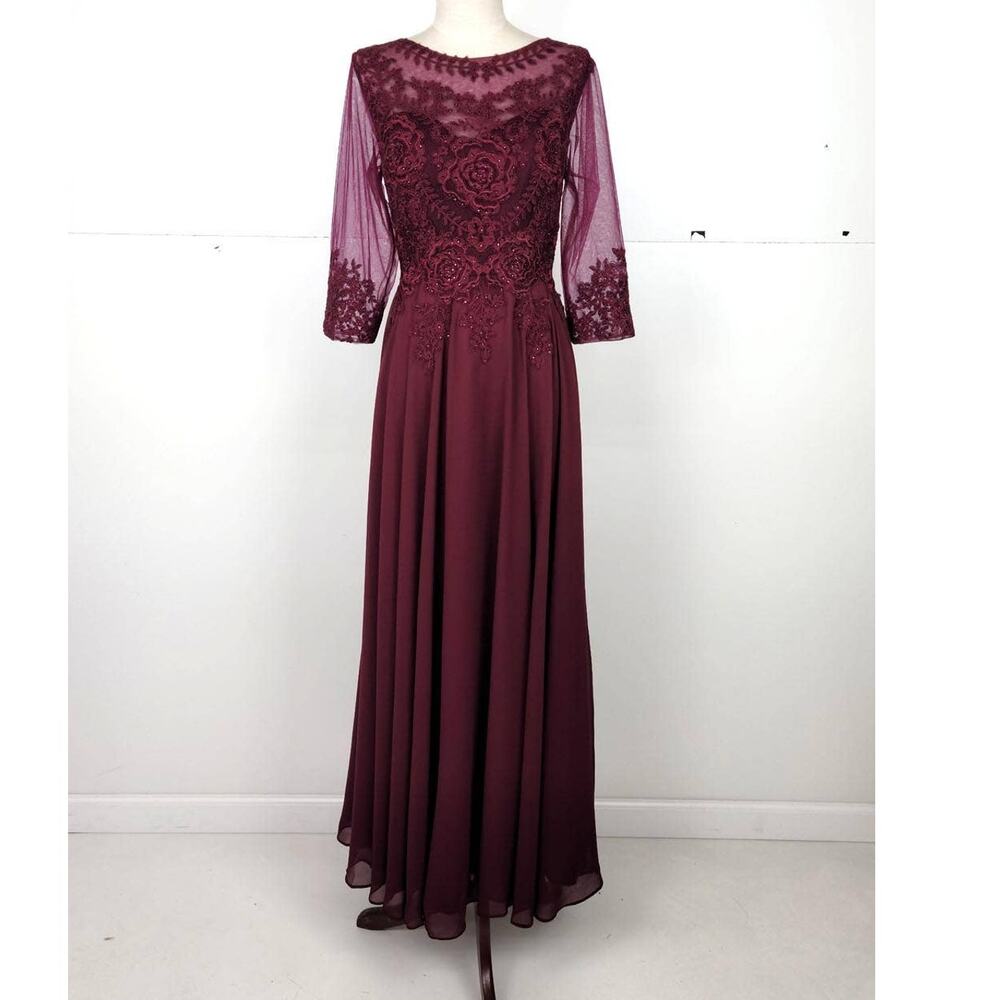 Chicas Missy Dress 3/4 Lace Sleeve Gown Women 2XL Burgundy Formal Elegant NWT